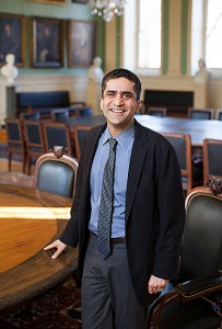 Rakesh Khurana, the Marvin Bower Professor of Leadership Development at the Harvard Business School, has been named Dean of Harvard College. He is pictured in the Faculty Room of University Hall at Harvard University. Stephanie Mitchell/Harvard Staff Photographer