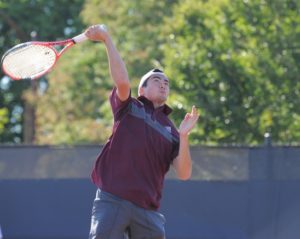 Photo: Peter Leung, who recorded a victory at No. 4 singles in UAA quarterfinal against CWRU