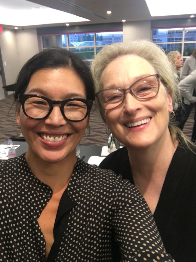 Ai-jen Poo with Meryl Streep at Golden Globes 2018