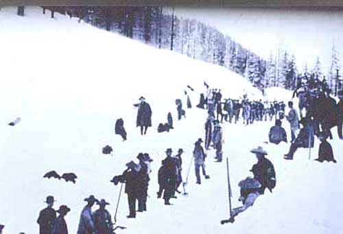 Chinese Transcontinental Railroad Workers in the snow