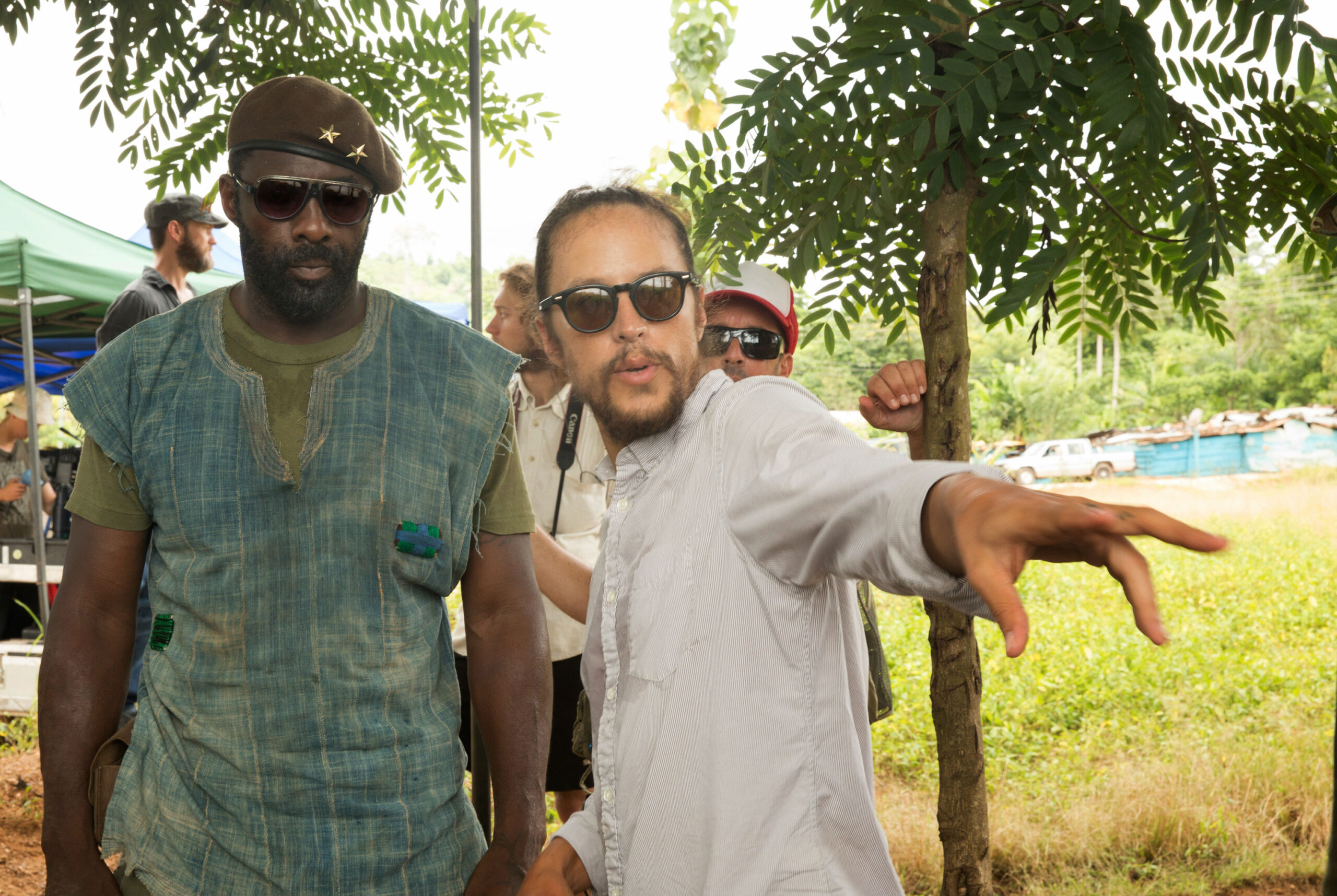 Idris Elba and director Cary Fukunaga on the set of Beasts of No Nation. (Netflix)