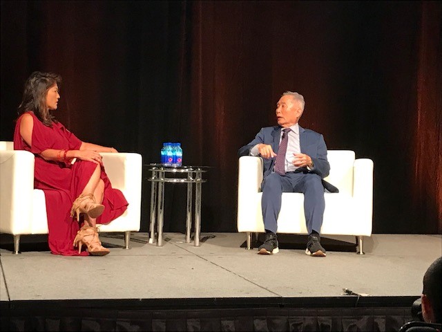 ABC News Juju Chang of Nightline interviews actor George Takei at the Asian American Journalists Association Convention in Atlanta