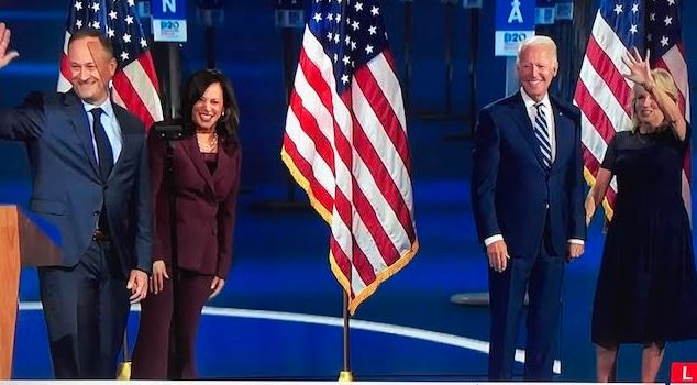 Kamala Harris and her husband Douglas Emhoff with Joe Biden and his wife, Jill Biden 