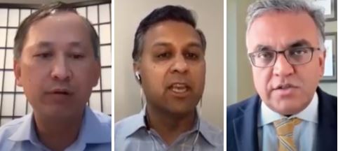 From left to right: Dr. Tung Nguyen, Professor of Medicine at UCSF; Dr. Nirav Shah, Senior Scholar at Stanford University’s Clinical Excellence Research Center; Dr. Ashish Jha, Professor of Global Health at the Harvard School of Public Health