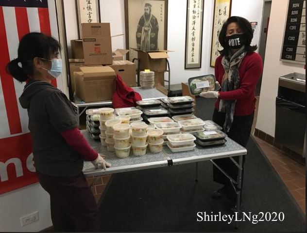 boxed lunches were handed out at Confuscius Plaza voting precinct in Manhattan Chinatown