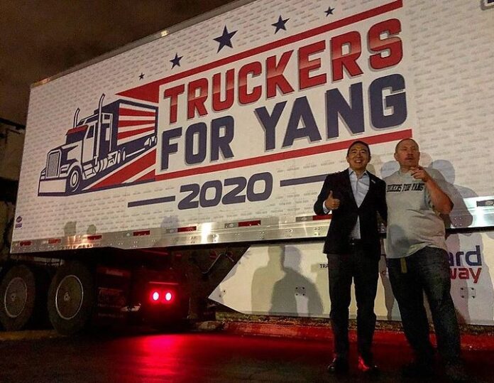 Andrew Yang with trucker