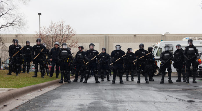 Police presence at the Brooklyn Center police department. April 12, 2021. Photo by Adam Chau for AsAmNews