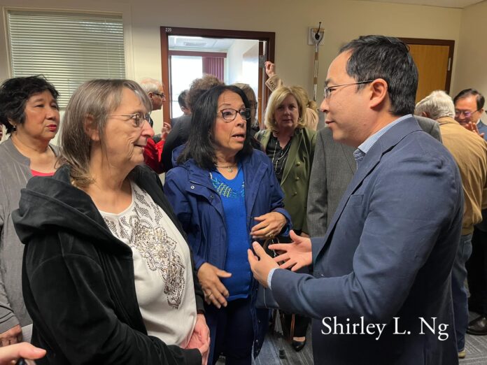 Congressman Andy Kim's speaks to his constituents during the ribbing cutting ceremony for his new congressional office in Freehold Boro, NJ. Credit: Shirley L. Ng