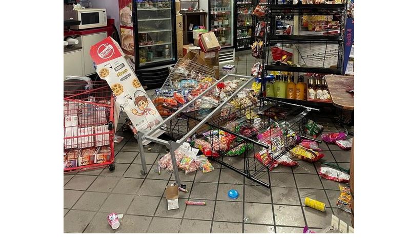 Debris is spread throughout a gas station in Columbia,South Carolina after it is looted