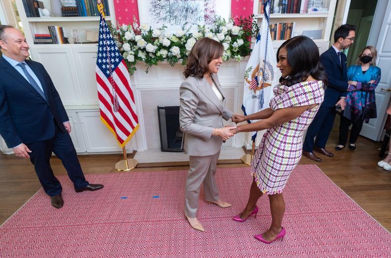 It's all smiles between actress Mindy Kaling and Vice President Kamala Harris at a breakfast celebration marking the 100th anniversary of the Smithsonian's National Museum of Asian Art’s 100th year anniversary. 