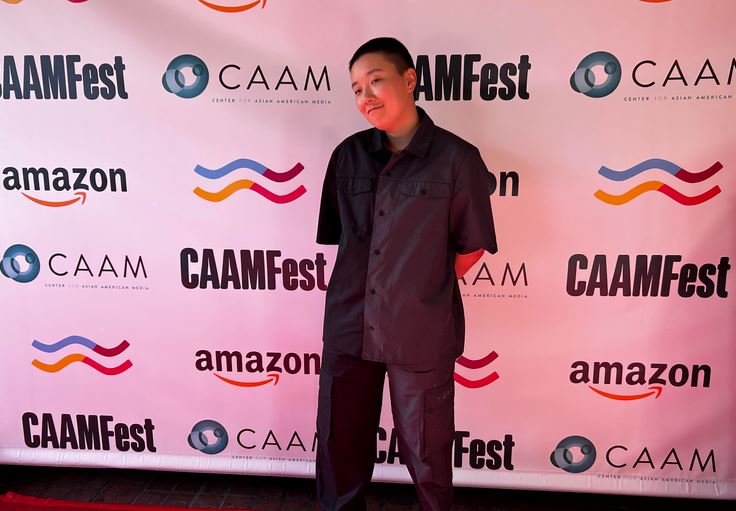 Sabrina Wu poses on the red carpet at CAAMFest
