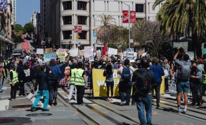 A march through Downtown San Francisco against anti-Asian hate