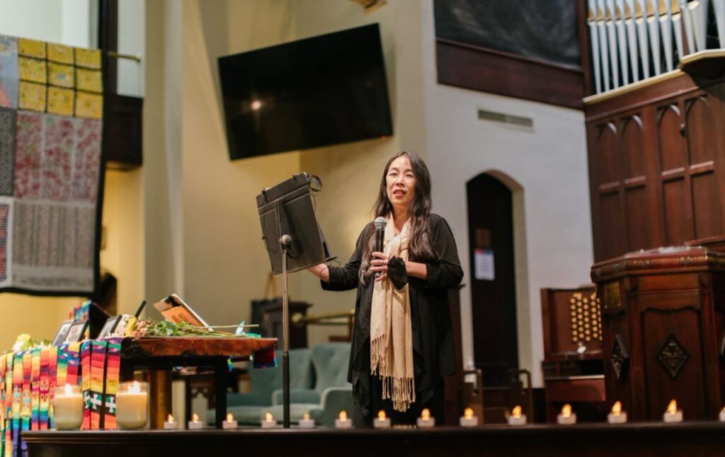 Erika L. Moritsugu from the Biden Administration speaks at vigil following the Allen, TX mass shooting 