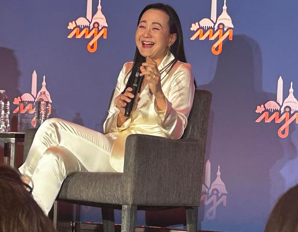 Min Jin Lee shares a laugh on stage 
