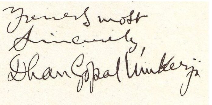 Signature of Dhan Gopal Mukerji