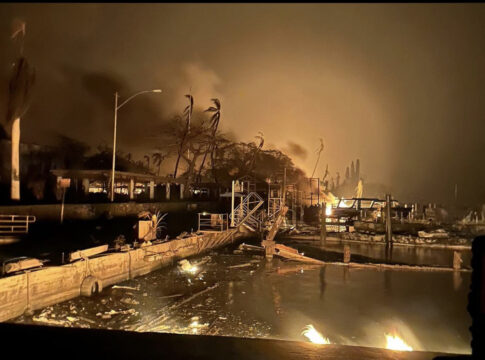 Damage in the harbor of Lahaina on the island of Maui following a