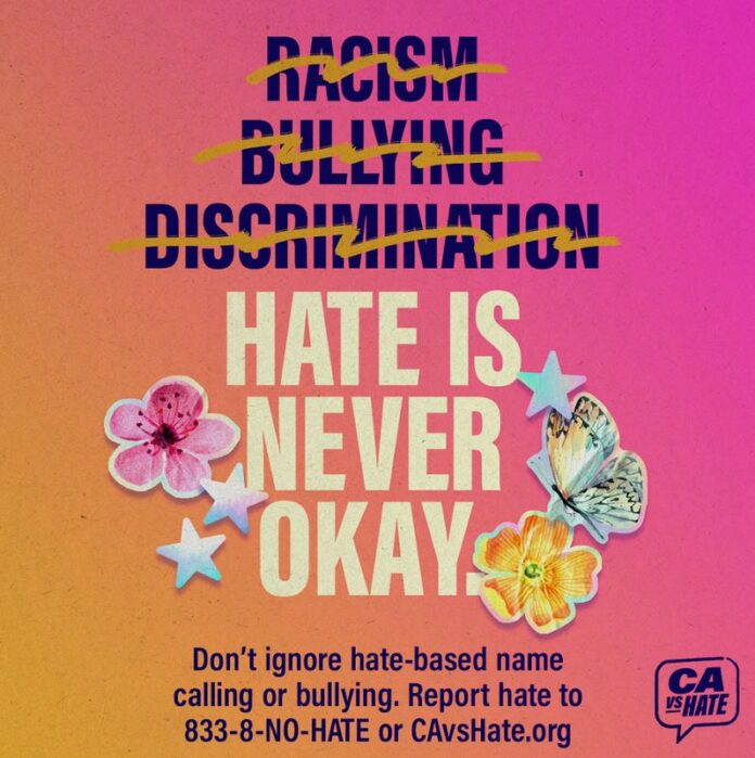 A graphic reads hate is never OK
