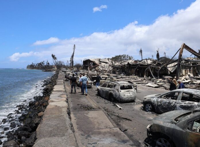 Scene of devastation on Front Street in Lahaina after the fires