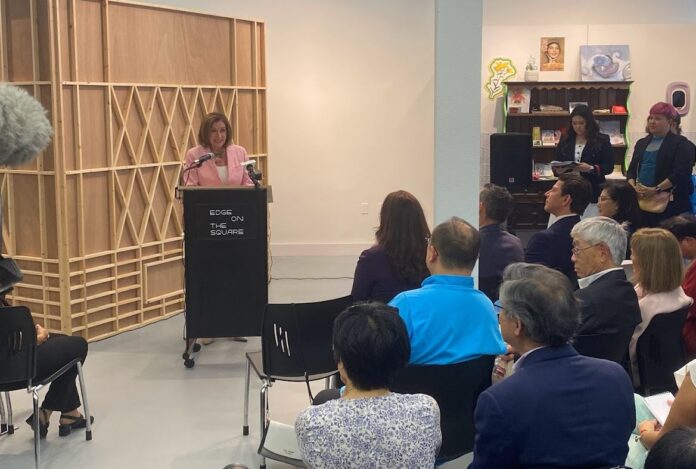 Nancy Pelosi speaking at the Chinatown Media & Arts Collaborative in San Francisco where we asked the Speaker Emeritius about the response to the Maui wildfires.