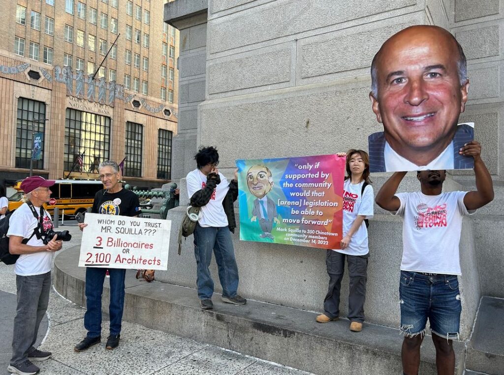 76er arena protesters confront Councilmember Squila