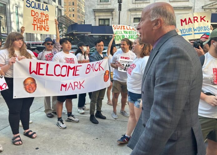 76er arena protesters greet Councilmember Squila