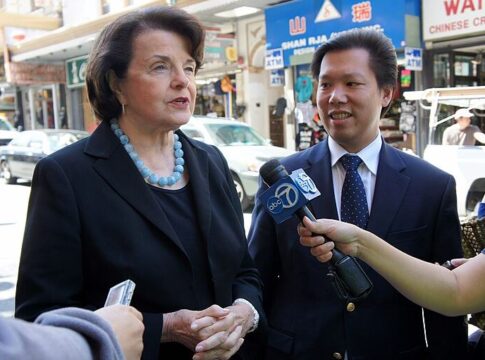U.S. Senator Dianne Feinstein is being interviewed in San Francisco Chinatown after endorsing David Lee for District 1 supervisor in 2012