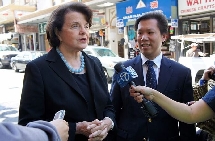 U.S. Senator Dianne Feinstein is being interviewed in San Francisco Chinatown after endorsing David Lee for District 1 supervisor in 2012