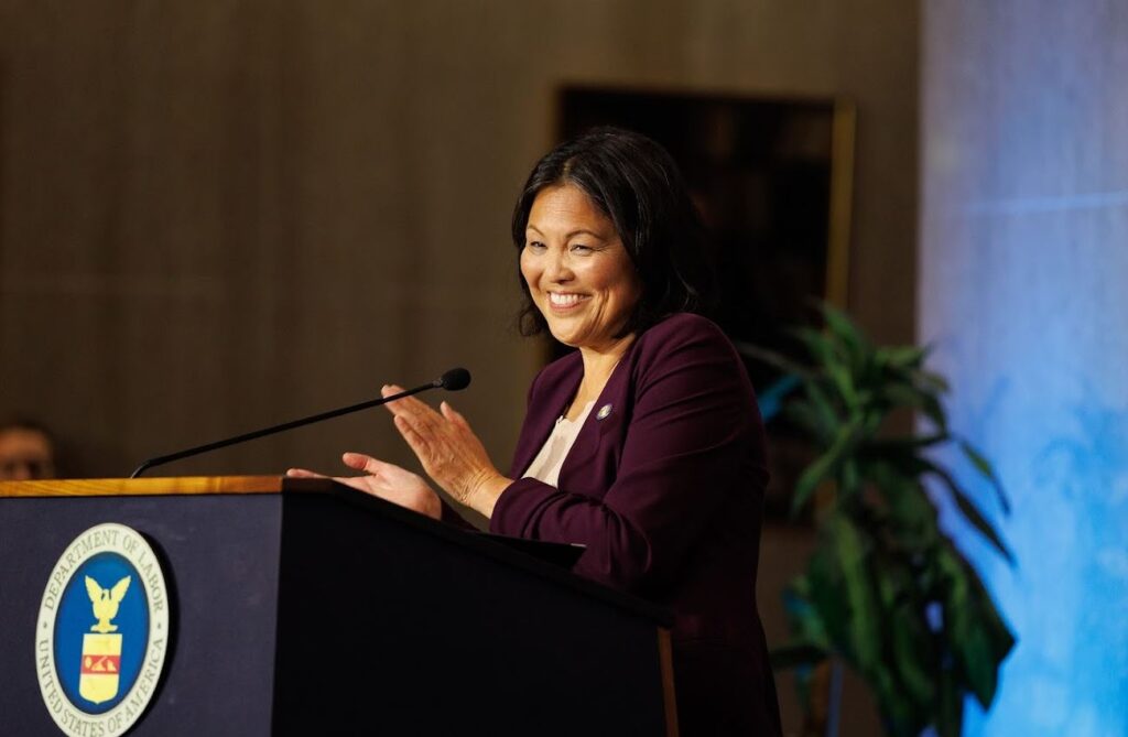 Acting U.S. Secretary of Labor Julie Su pays tribute to the El Monte Thai Garment Workers at their induction ceremony into the Hall of Honor at the US Department of Labor. Photo Credit: Shawn Moore/U.S. Department of Labor