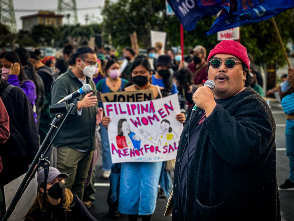 Domz V. leads chants at the anti-Marcos protest in South San Francisco on Nov. 14. Gabbie S./Malaya Movement, APEC 2023, No to APEC, anti-APEC, anti-Marcos