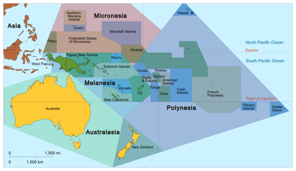 Map of Oceania showing Micronesia, Map of Micronesia