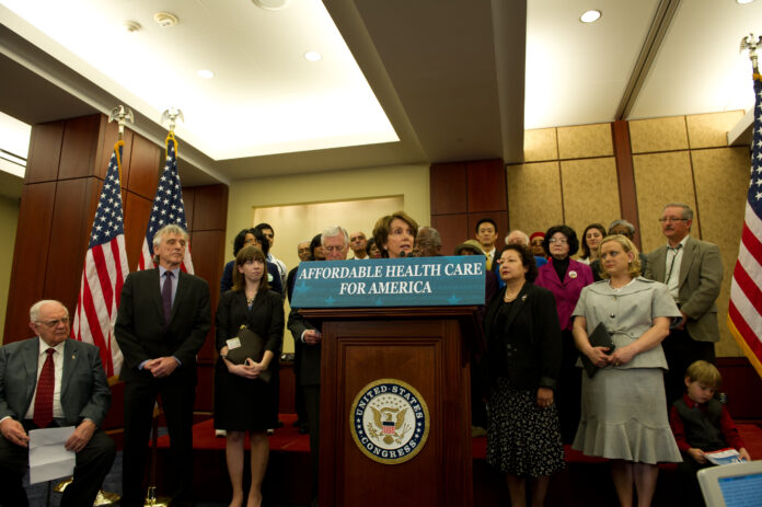 U.S. Representative Nancy Pelosi (Calif.-D) and others at press conference in March 2012, just ahead of the anniversary of the Affordable Care Act. Courtesy of Nancy Pelosi WHIAANHPI, open enrollment 2023, marketplace insurance 2024, American Rescue Plan