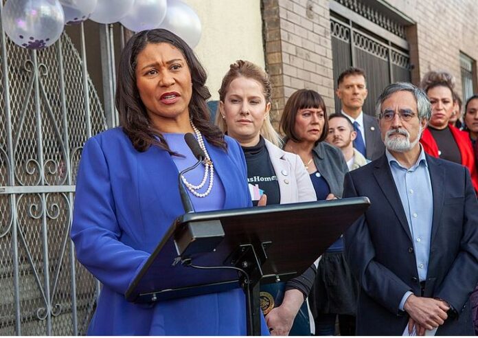 San Francisco Mayor London Breed speaks during a public event in San Francisco