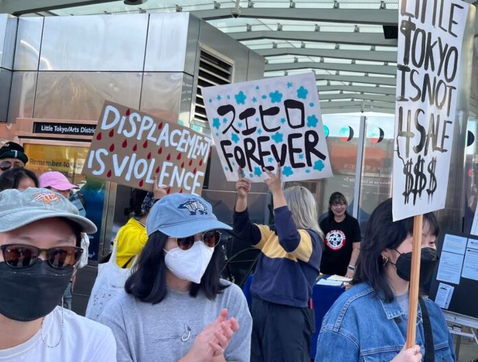 Protestors rally against the eviction of Suehiro Cafe in Little Tokyo