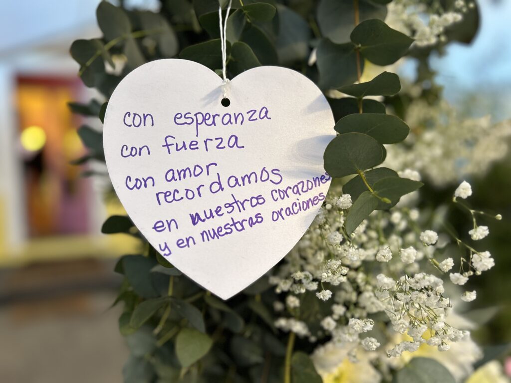 Messages at the Corazón del Campesino Memorial Evening at the Ayudando Latinos a Soñar (ALAS) Casita and Garden at 636 Purissima Street in Half Moon Bay, commemorating last year's shooting on Jan. 23, 2024