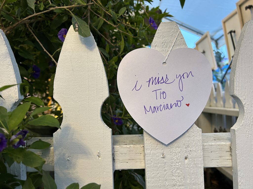 Messages at the Corazón del Campesino Memorial Evening at the Ayudando Latinos a Soñar (ALAS) Casita and Garden at 636 Purissima Street in Half Moon Bay, commemorating last year's shooting on Jan. 23, 2024