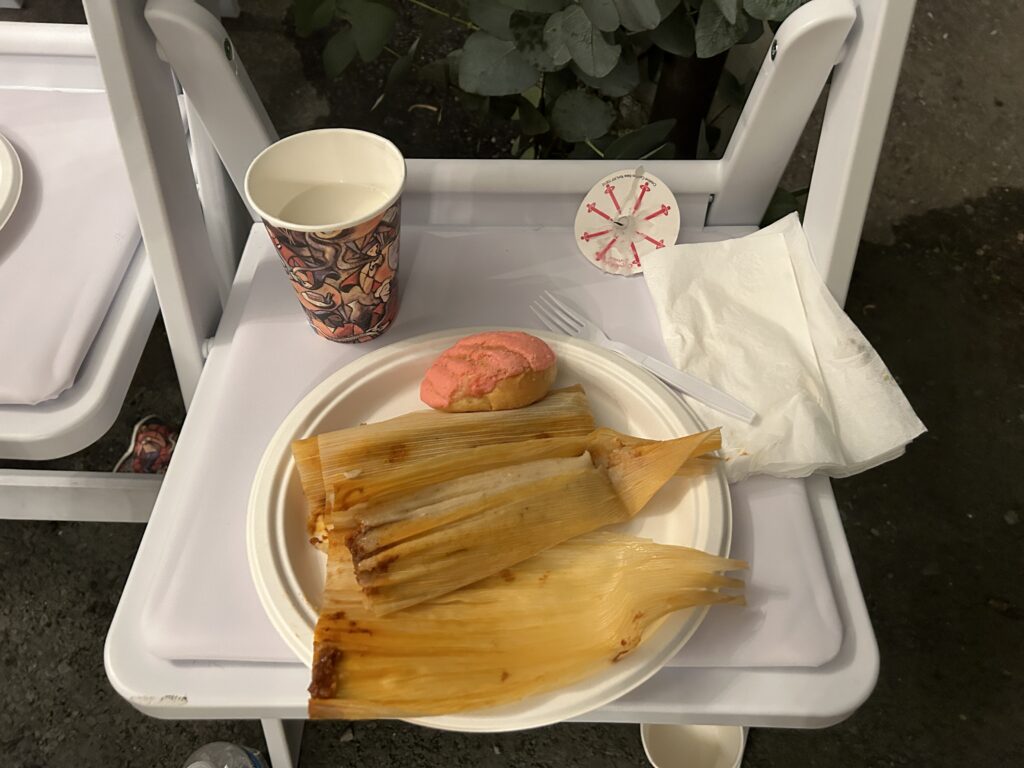 Chicken, pork, and spinach tamales, sweet concha bread, and atol de elote, a warm and creamy masa-based drink, comforted guests of the Corazón del Campesino Memorial Evening at the Ayudando Latinos a Soñar (ALAS) Casita and Garden on Jan. 23.