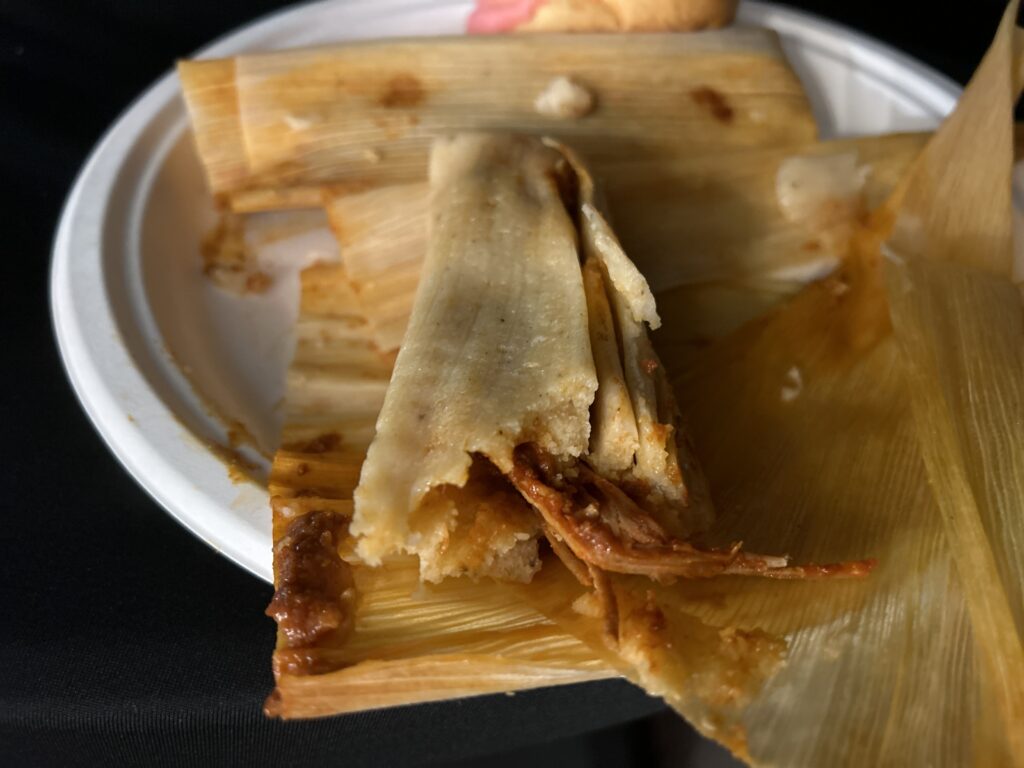 Spicy pork tamale, Corazón del Campesino Memorial Evening at the Ayudando Latinos a Soñar (ALAS) Casita and Garden at 636 Purissima Street, Jan. 23, 2024