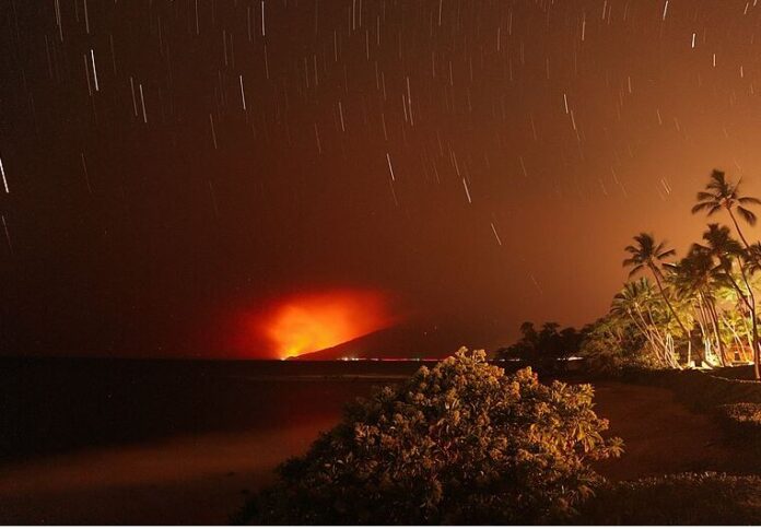 Lahaina burning during the night of August the 8th, from Wailea.