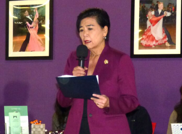 Representative Judy Chu speaks at an memorial event honoring those lost in the Monterey Park shooting