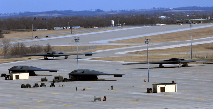 Farmland is seen beyond Whiteman Air Force Base in Missouri