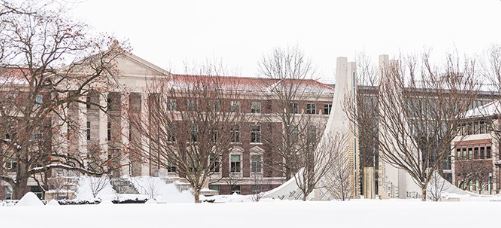 Snow blankest the Purdue University campus