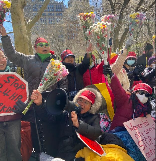 Domestic workers who went on a 6 day hunger strike in front of New York City Hall celebrate.