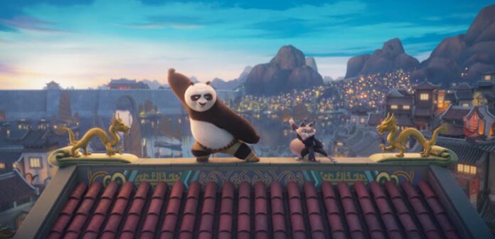 (from left) Po (Jack Black) and Zhen (Awkwafina) in DreamWorks Animation’s Kung Fu Panda 4, directed by Mike Mitchell.