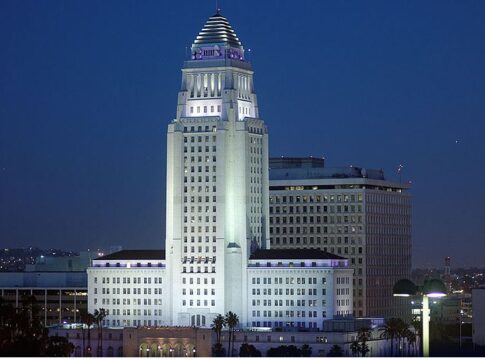 Exterior of Los Angeles City Hall at night