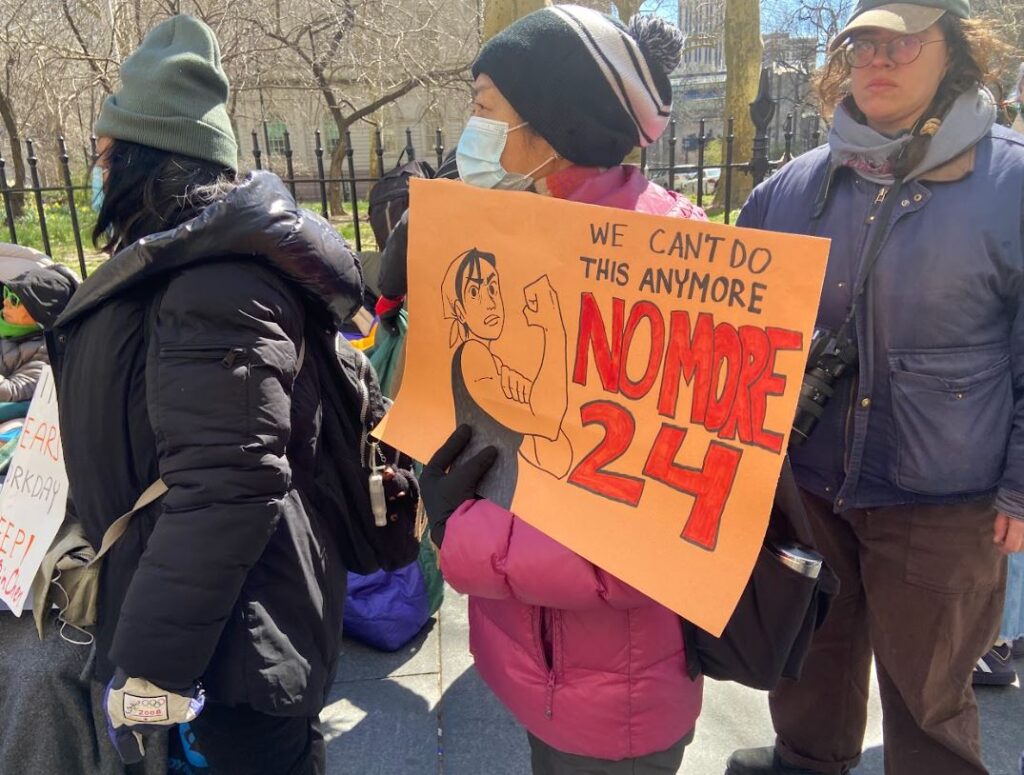 Supporters of hunger strikers in front of New York City Hall. 