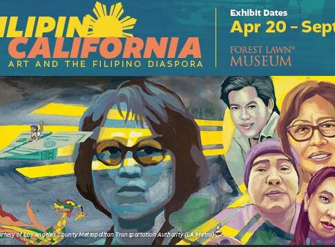 Colorful poster of Filipino American artists promoting an exhibition at Forest Lawn Museum in Southern California