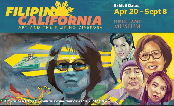 Colorful poster of Filipino American artists promoting an exhibition at Forest Lawn Museum in Southern California