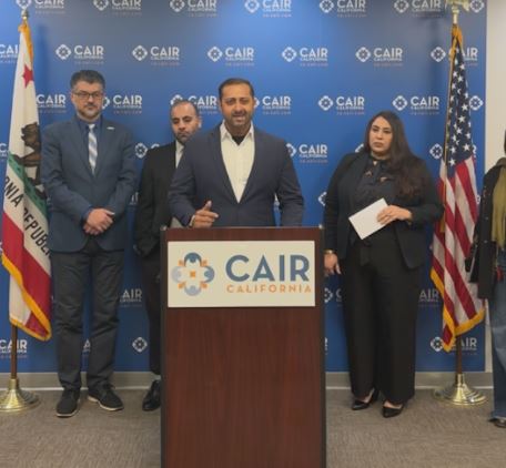 Hate crime vicctim Shoub Mohamed speaks at the CAIR news conference about anti-Muslim hate in 2023