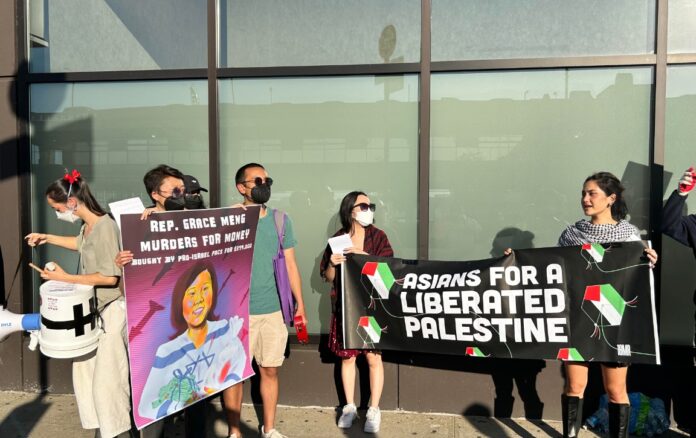 About 50 protesters demonstrated outside a gala in New York for The Asian American Foundation