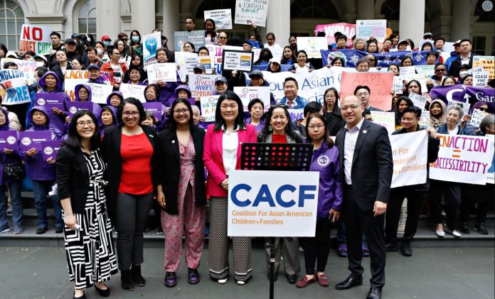 200 people rally outside New York City Hall demanding fair funding for the AAPI community